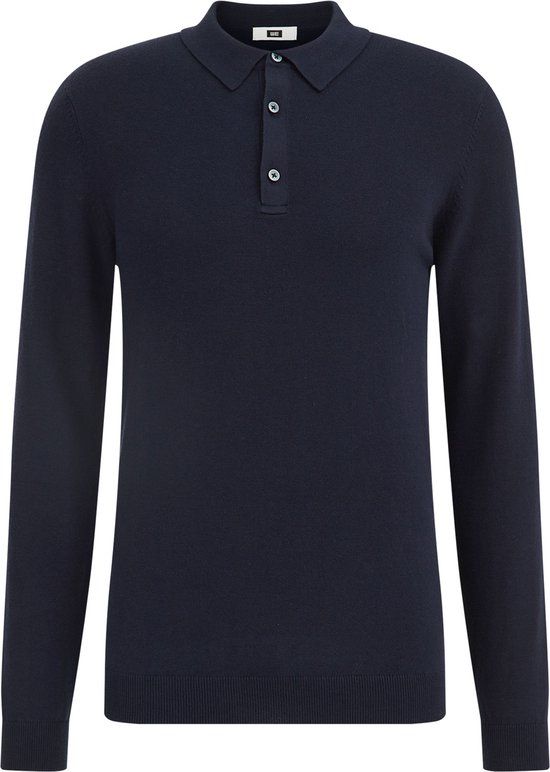 WE Fashion Heren fijngebreide polo - Donkerblauw - Maat S