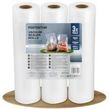 PORTENTUM Vacuümzakken voor levensmiddelen, 3 rollen, 28 cm, totale lengte 900 cm, LFGB-gecertificeerd en BPA-vrij