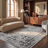SAFAVIEH Distressed Adirondack Collection Vloerkleed voor woonkamer, eetkamer, slaapkamer, korte pool, grijs en zwart, 240 x 300 cm