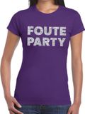 Bellatio Decorations Shoppartners Bv Foute Party verkleed t-shirt - zilveren glitter tekst - paars - voor dames - Party kleding XL