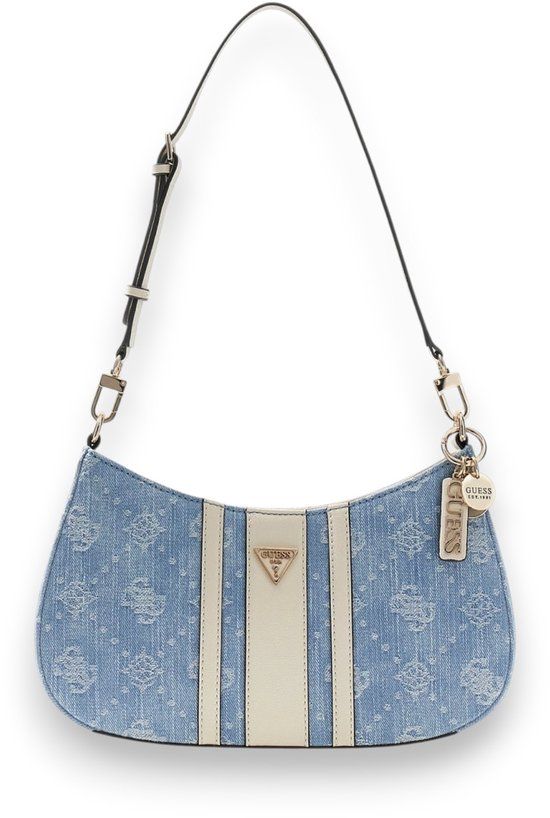 GUESS Noelle II Top Zip Shoulder Bag Denim Logo Lichtblauw
