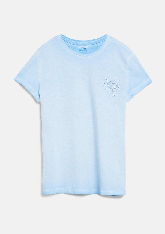 s.Oliver T-shirt lichtblauw katoen ronde hals korte mouw extra kort 134/140
