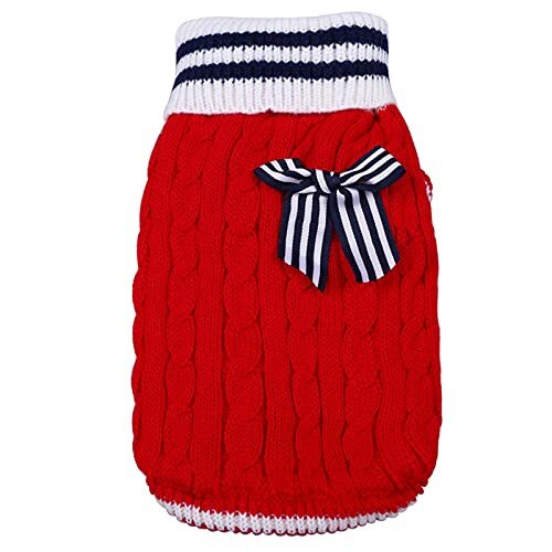 HXKJ Kleine hondenkat gebreide trui jumper met boog ontwerp puppy hoodie winter warm kleding kleding