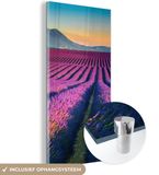 MuchoWow® Glass Painting 80x160 cm - Acrylic Glass Painting - Lavender - Mountain - Flowers - Photo on Glass - Paintings