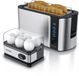 Arendo ontbijtset, 2-delig, 4-sleuf broodrooster FRUKOST 1500 W, 6 bruiningsgraden, eierkoker SIXCOOK 400 W voor 6 eieren, ontdooifunctie, keukenapparatuurset in zilver