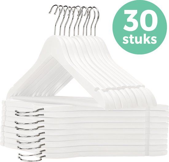 LifeGoods Kledinghangers - 30 Stuks - Hardhout - Wit