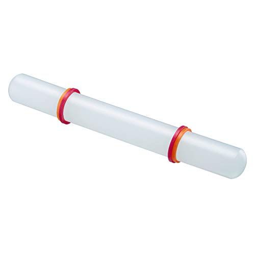 Westmark Fondant-/marsepeinroller, met ring voor het bepalen van de deegdikte, lengte: 22,2 cm, kunststof/siliconen, wit/rood/oranje