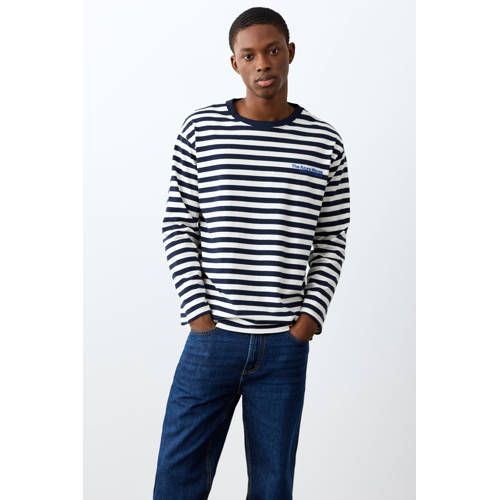 MANGO TEEN gestreepte longsleeve met backprint donkerblauw