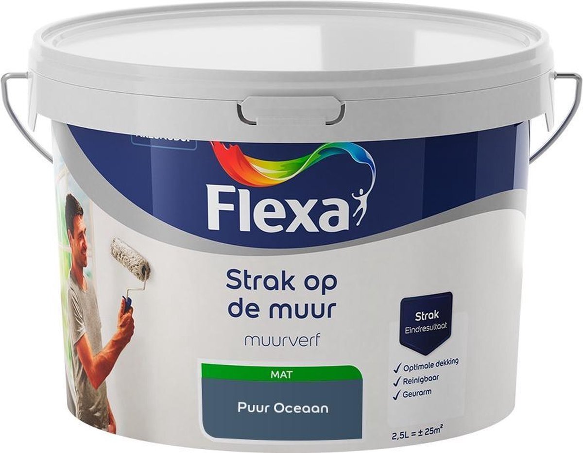 FLEXA Strak op de muur - Muurverf - Mengcollectie - Puur Oceaan - 2,5 liter