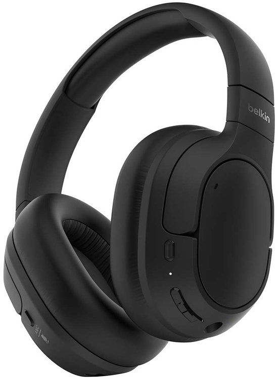 Belkin SoundForm Isolate draadloze koptelefoon met hybride actieve ruisonderdrukking, Bluetooth noise cancelling hoofdtelefoon met 60u afspeeltijd, diepe bas, CloudCushion oorkussens - Zwart