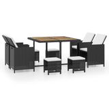 vidaXL 9-delige tuinset, polyrotan, acaciahout, zwart