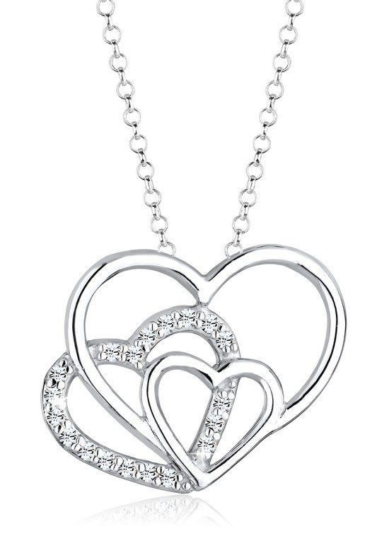 Elli Dames Halsketting Driedubbel Hart met Kristallen - 925 Sterling Zilver - Wit
