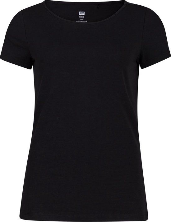 WE Fashion Dames T-shirt van biologisch katoen, korte mouw, ronde hals, effen, zwart, maat XL