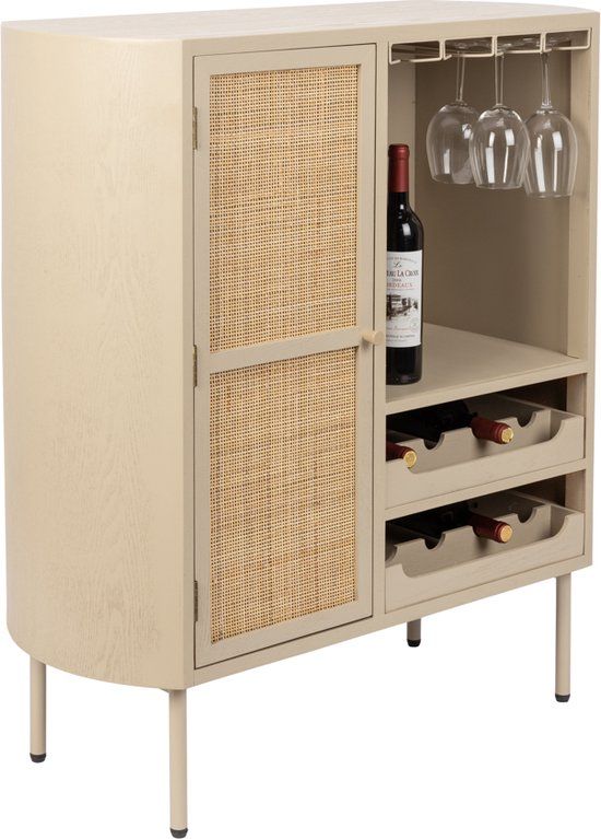 Housecraft Living Amaya Wine Cabinet / Drinks Cabinet / Bar Cabinet Low Rattan - Beige