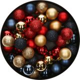Merkloos / Sans marque Kaemingk B.V. 42x Kunststof Kerstballen Mix Rood/Goud/Donkerblauw 3 cm