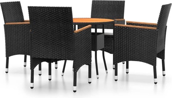 vidaXL 5-delige Tuinset poly rattan zwart