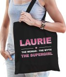 Bellatio Decorations Shoppartners Bv Naam cadeau Tasje voor Laurie - The woman, The myth the supergirl - katoenen - zwart