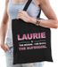 Bellatio Decorations Shoppartners Bv Naam cadeau Tasje voor Laurie - The woman, The myth the supergirl - katoenen - zwart