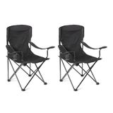 Amazon Basics Draagbare Opvouwbare Campingstoel met Bekerhouder - Outdoor Stoel met Stevig Stalen Frame - Waterbestendige Klapstoel met Draagtas - 72,5cm x 52,5cm x 93,2cm - Zwart - 2 Stuks