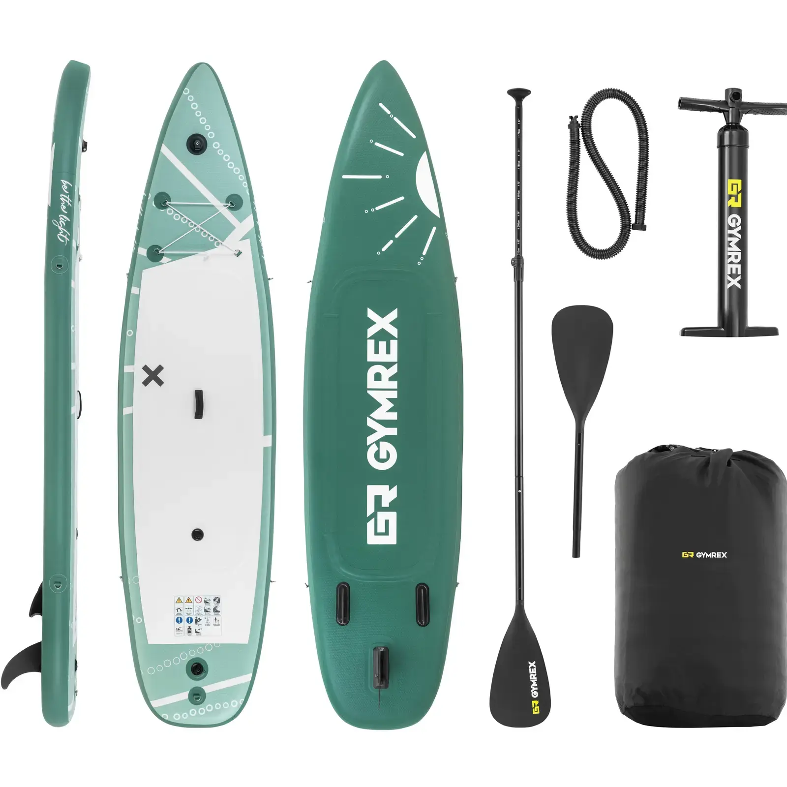 Gymrex Stand-up paddleboard - opblaasbaar - 125 kg - groen - dubbele kamer - 329 x 78 x 38.5 cm