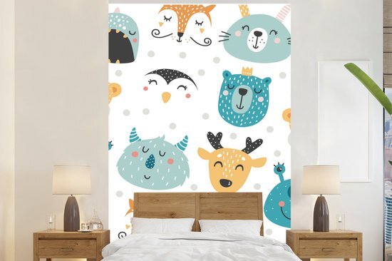 Nr1Wallpaper Behang - Fotobehang Kinderillustratie met een patroon van dieren die slapen - Breedte 145 cm x hoogte 220 cm