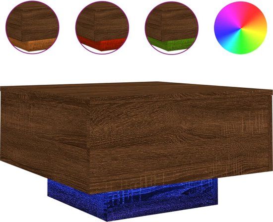 vidaXL Salontafel met LED-verlichting 55x55x31 cm bruin eikenkleur