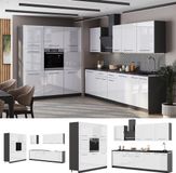 Vicco Complete keukeneenheid Fame-Line, Wit Hoogglans/Antraciet, 460 cm, WB Eik