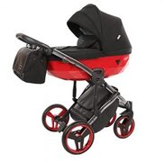 Ts Kinderwagenset, combikinderwagen met buggy-opzetstuk en babybadje, 2-in-1, 3-in-1 babywagen, babychale accessoires (zwart-rood, 2-in-1-2 functies)