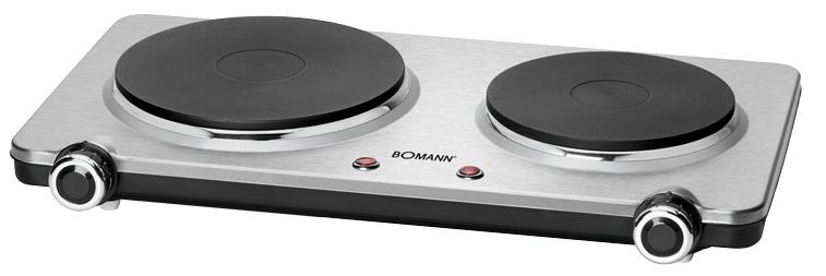 Bomann DKP 5033 E CB Zwart, Roestvrijstaal Elektrische Kookplaat - 2 Zones