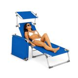 Avilia Opvouwbare strandstoel met zonnedak, verstelbare ligstoel, frame van aluminium en textiel, 196 x 58 x 25 cm, blauw