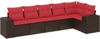 vidaXL 6-delige tuinbankset met kussens, bruin, polyrotan