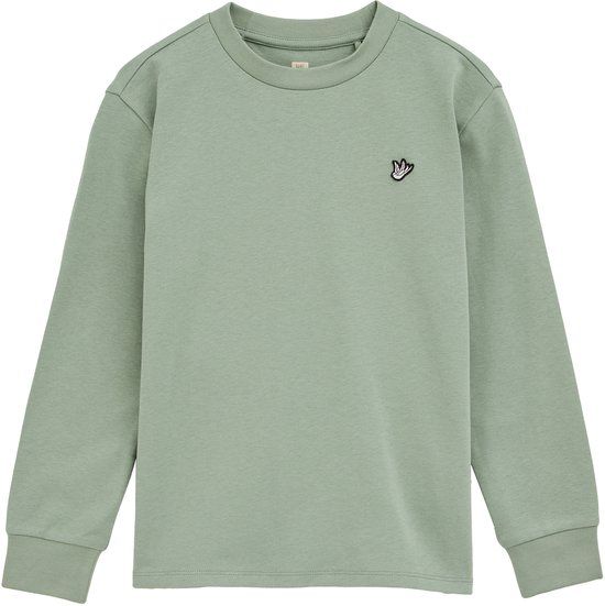 WE Fashion Jongens T-shirt Lange mouw Ronde hals Katoen Effen Pastel green Maat 146/152