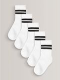 Next Jongens Set van 5 paar katoenrijke geribbelde sokken met bies, voetbed met extra demping - Wit