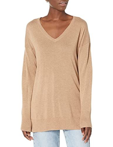Amazon Essentials Women's Lightweight Long-Sleeve V-Neck Tunic Sweater (Available in Plus Sizes), Camel, XS