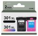 HP Cartouches d'encre 301, 301XL pour DeskJet, ENVY, OfficeJet (2 pièces)