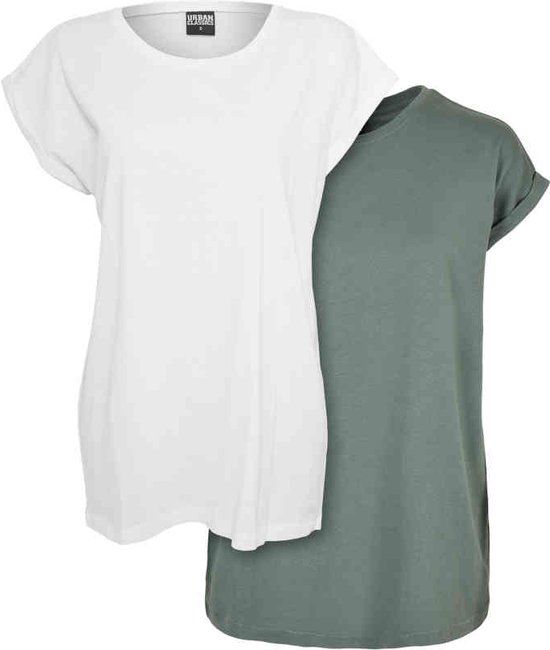 Urban Classics Extended Shoulder 2-pack Top - Women - M - White/Green - Cotton