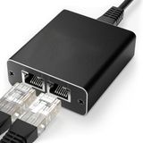 Skoov Internet Splitter 1 in 2 out - Netwerk Switch met 2 Poorten - 1000Mbps - RJ45, Cat5, Cat6, LAN, UTP, Ethernet splitter - Adapter - Zwart