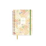 UO Schoolagenda Bloom Weekoverzicht: Begint in september 2025 en eindigt in augustus 2026, vaste omslag, bevat 127 stickers, elastiek en tabblad, bloemen