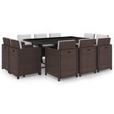vidaXL 11-delige Tuinset met Kussens, Poly Rattan, Bruin