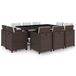 vidaXL 11-delige Tuinset met Kussens, Poly Rattan, Bruin