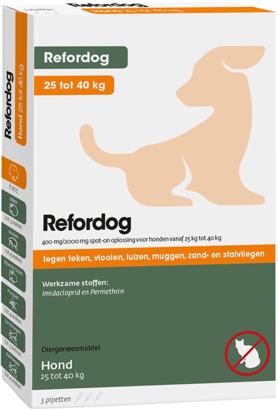 Tick Off Refordog 400mg spot-on voor honden tot 25-45kg - 3 pipet