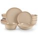 vancasso Service, 16 pièces, service en grès, set combiné, service avec assiettes, bol pour 4 personnes, marron