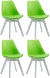 CLP Borneo Set van 4 eetkamerstoelen - Zonder armleuning - Hout frame - Kunstleer - groen wit