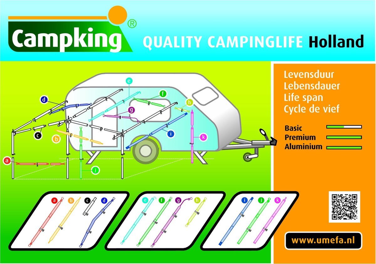 Campking verandastok aluminium 25/22 - 170-250 cm- A