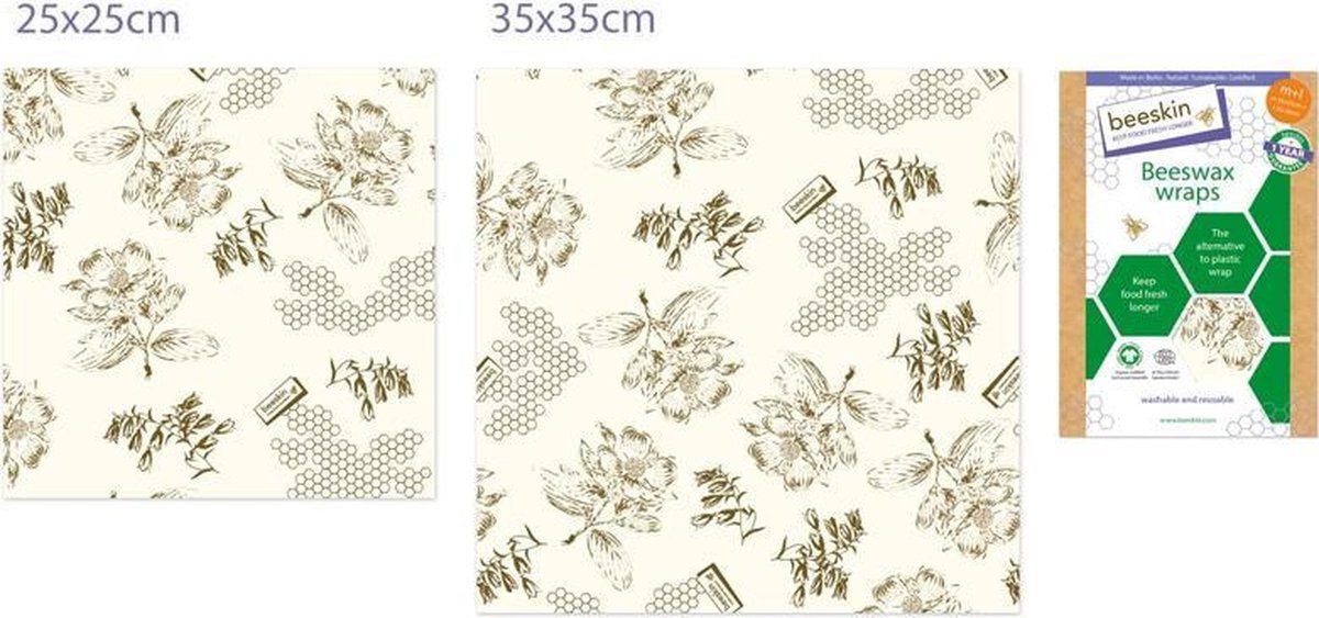 Beeskin Bijenwasdoeken Set - Medium en Large - Flower print Flower n/a