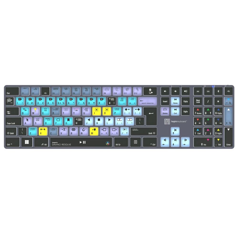 Logickeyboard DaVinci Resolve "Classic" layout TITAN Wireless Backlit Keyboard (QWERTY) - Windows