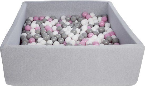 Merkloos Ballenbak Vierkant - 120x120x40 cm - Grijs - 600 Ballen - Wit/Roze/Grijs