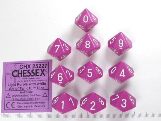 Chessex dobbelstenen set 10 10-zijdig Opaque Light Purple w/white