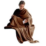 CelinaTex TV-deken knuffeldeken met mouwen en voettas XL 170 x 200 cm bruin coral fleece sprei microvezel