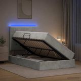 vidaXL LED-opbergbed met matras, lichtgrijs, 120 x 200 cm, fluweel
